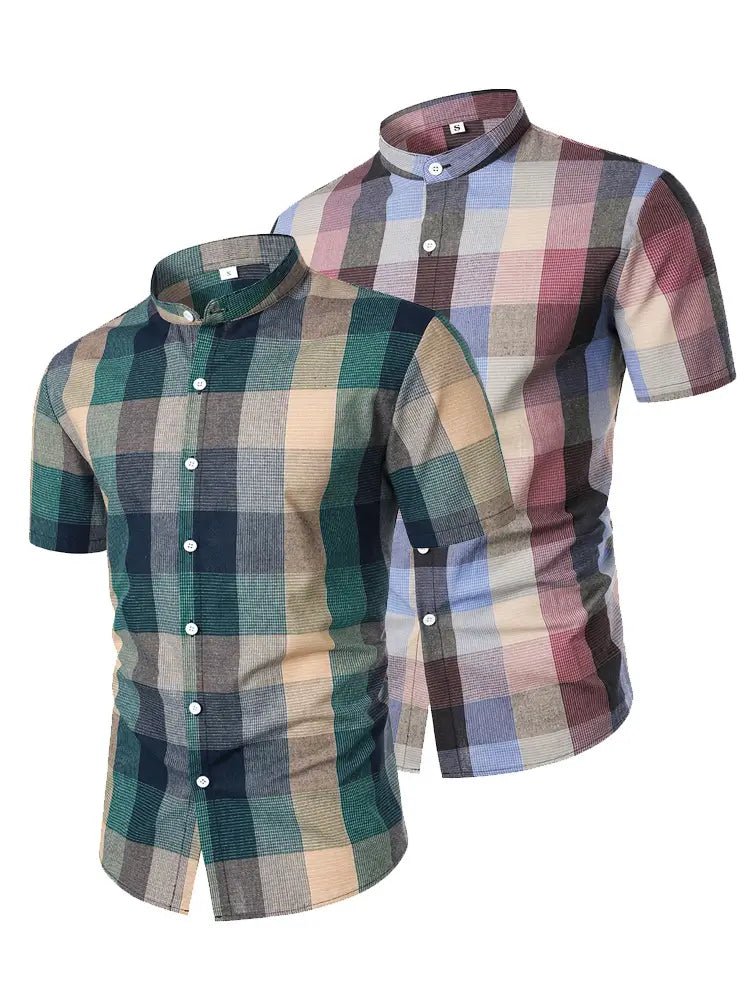 2 Pack Men's Short Sleeve Plaid Shirts