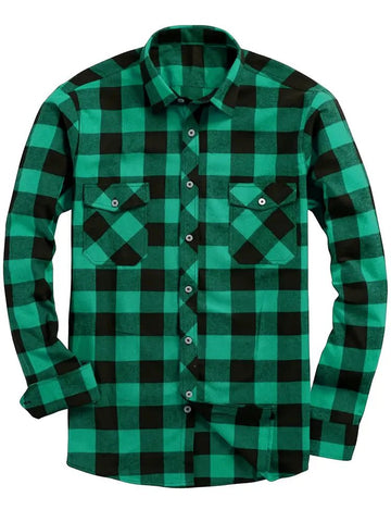 Green Men's Plaid Shirts With Pocket