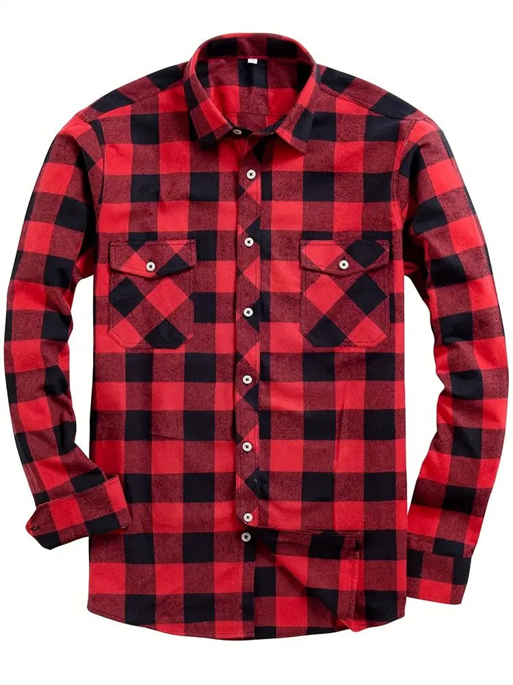 Red Men's Plaid Shirts With Pocket