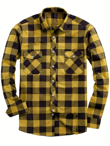 Yellow Men's Plaid Shirts With Pocket