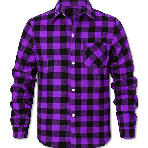 Purple Plus Size Men's Plaid Shirts