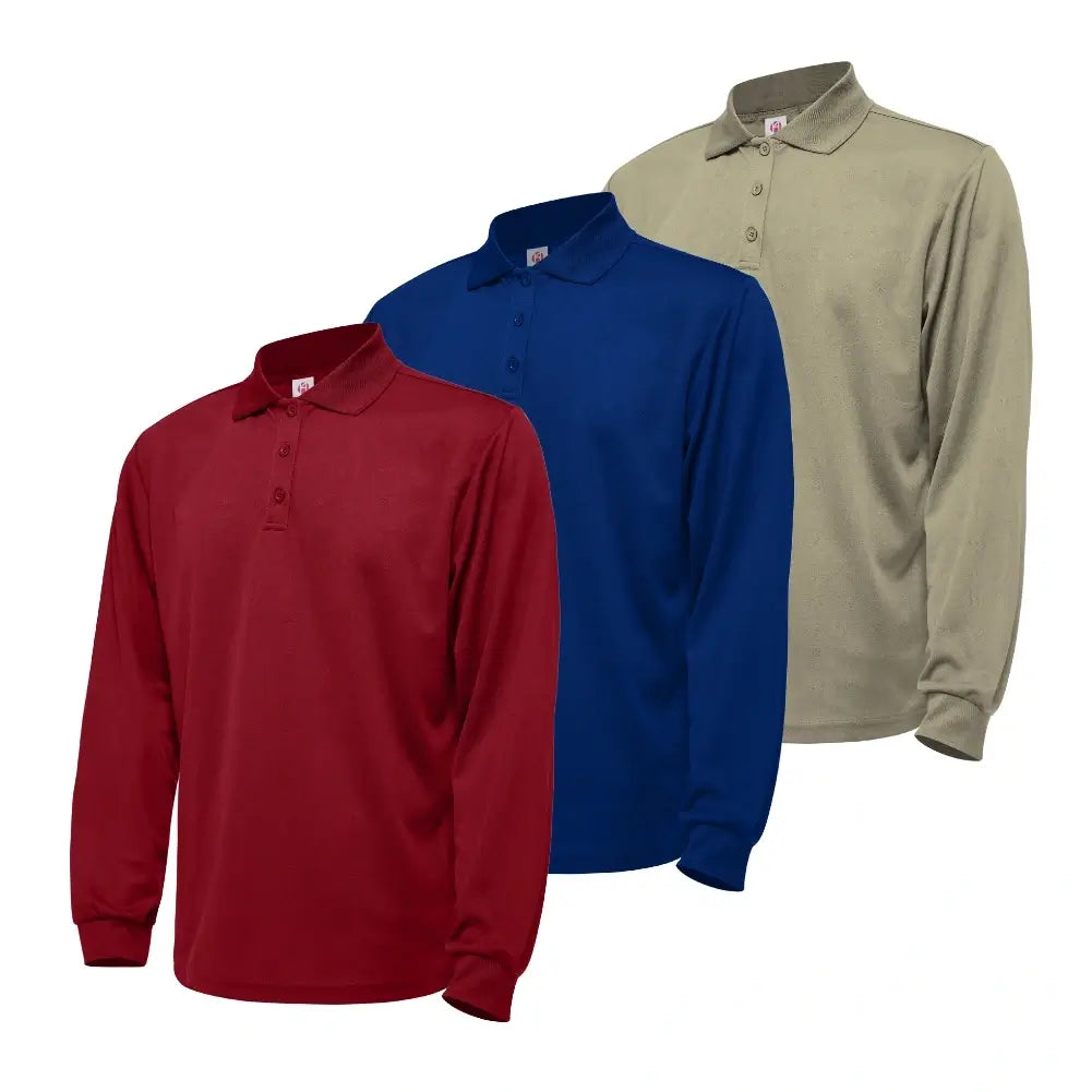 3 Pack Men's Long Sleeve Quick Dry Polo Shirts