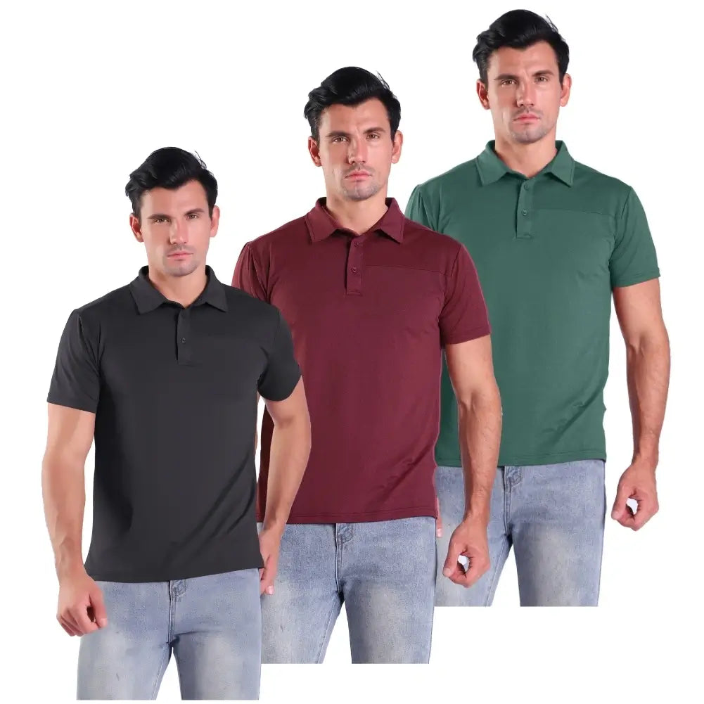 3 Pack Men's Jacquard Mesh Polo Shirt