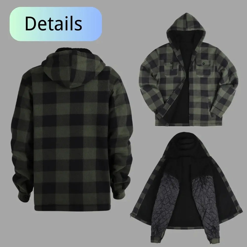 Men’s Plaid Sherpa Lined Jacket Green Inside Details