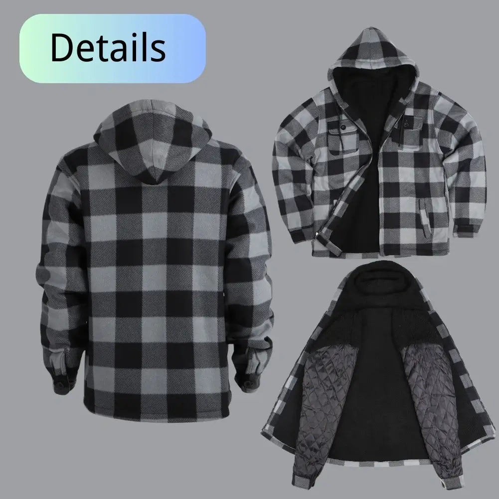 Men’s Plaid Sherpa Lined Jacket Grey Details