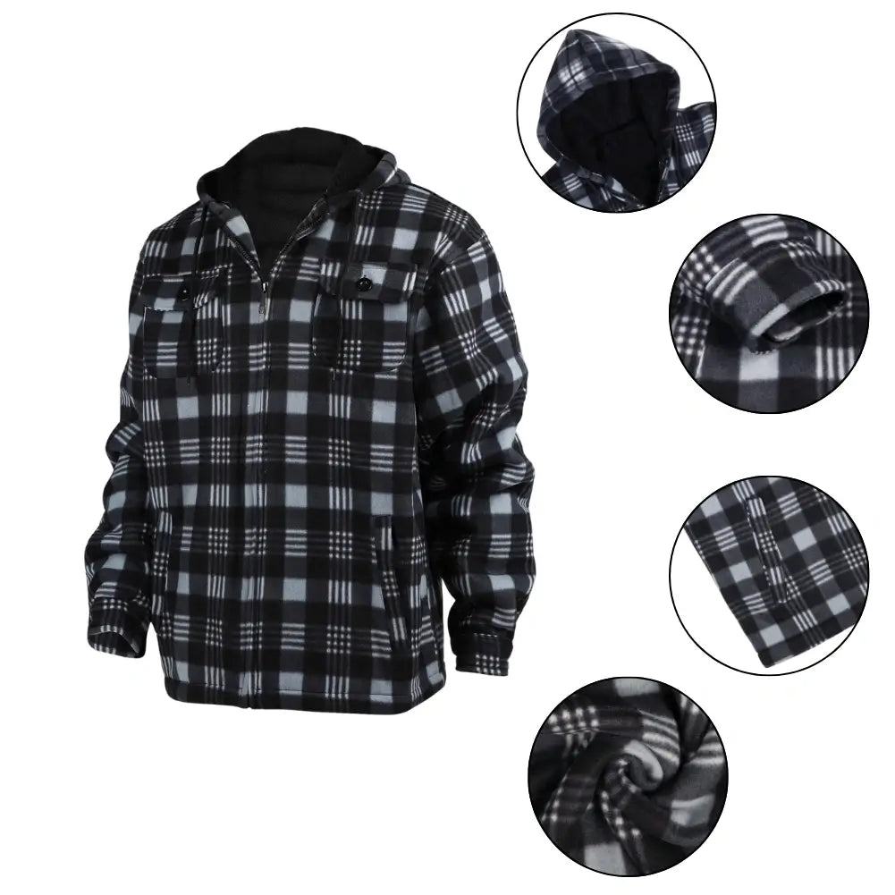 Men’s Plaid Sherpa Lined Jacket Charcoal Details