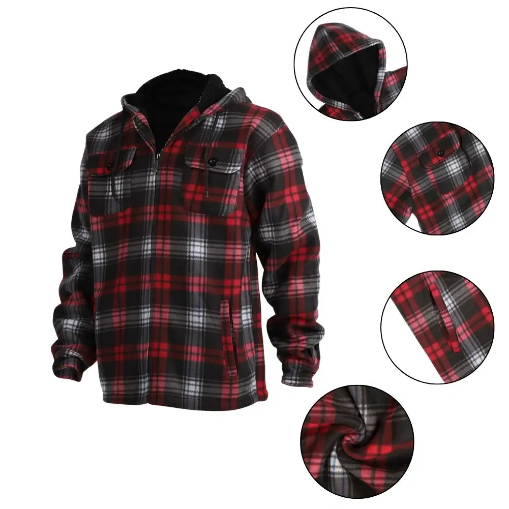 Men’s Plaid Sherpa Lined Jacket Red/Black Details