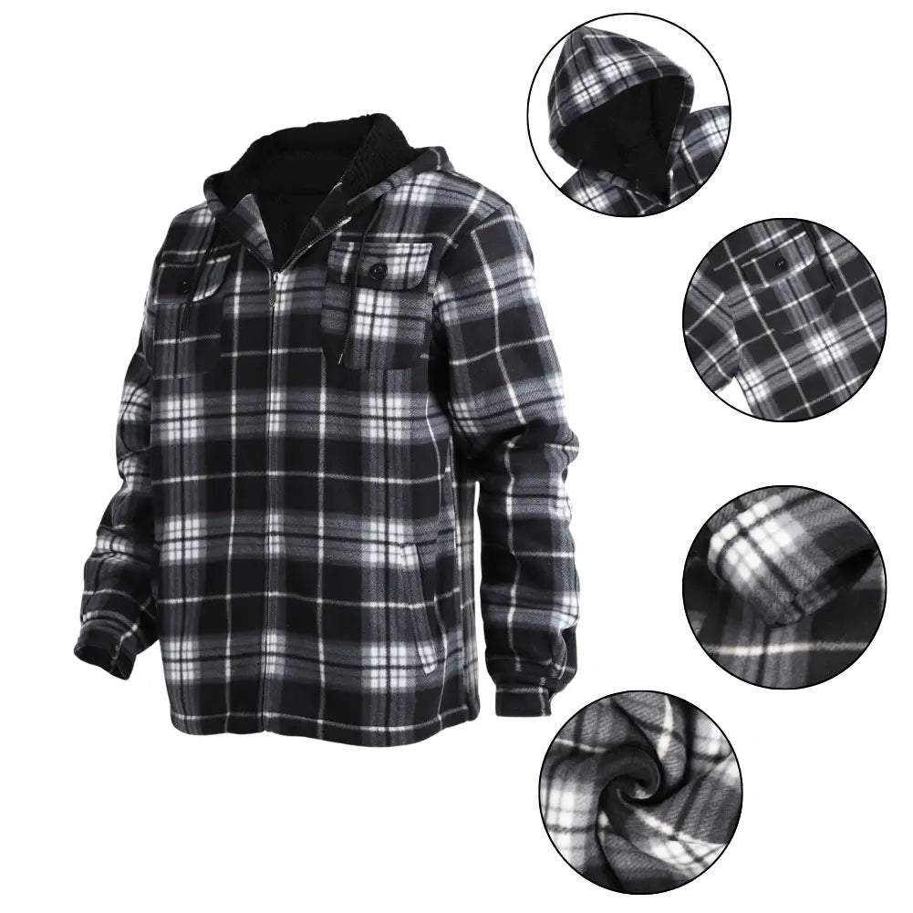 Men’s Plaid Sherpa Lined Jacket Black Details