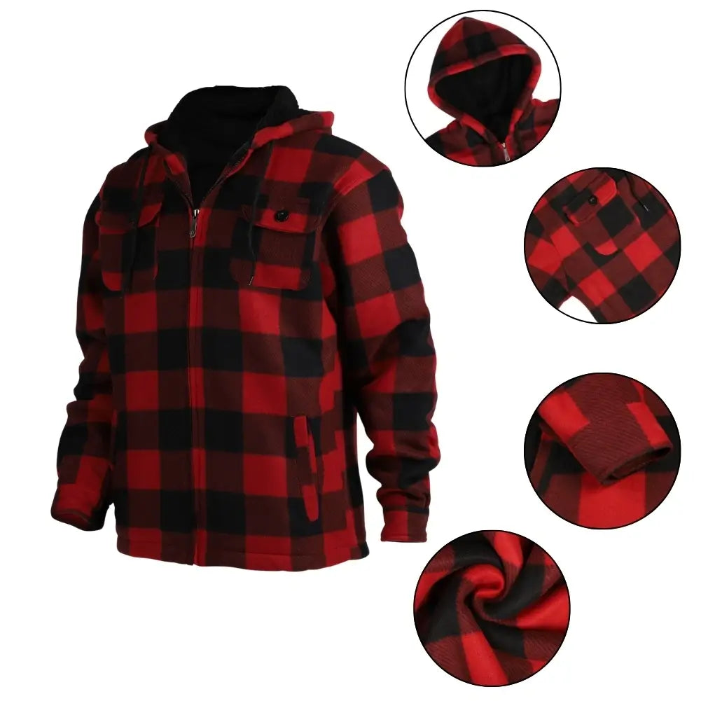 Men’s Plaid Sherpa Lined Jacket Buffalo Red Details