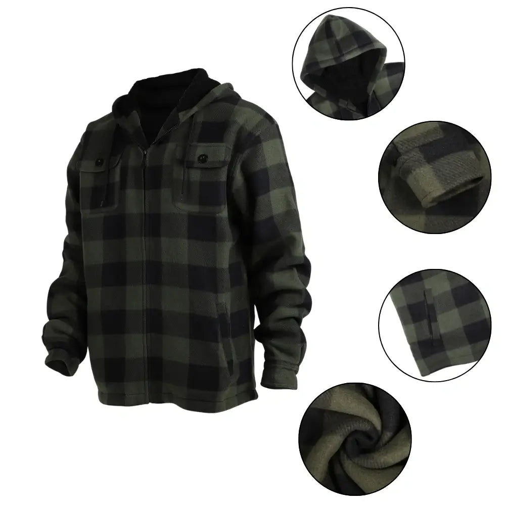 Men’s Plaid Sherpa Lined Jacket Green Details