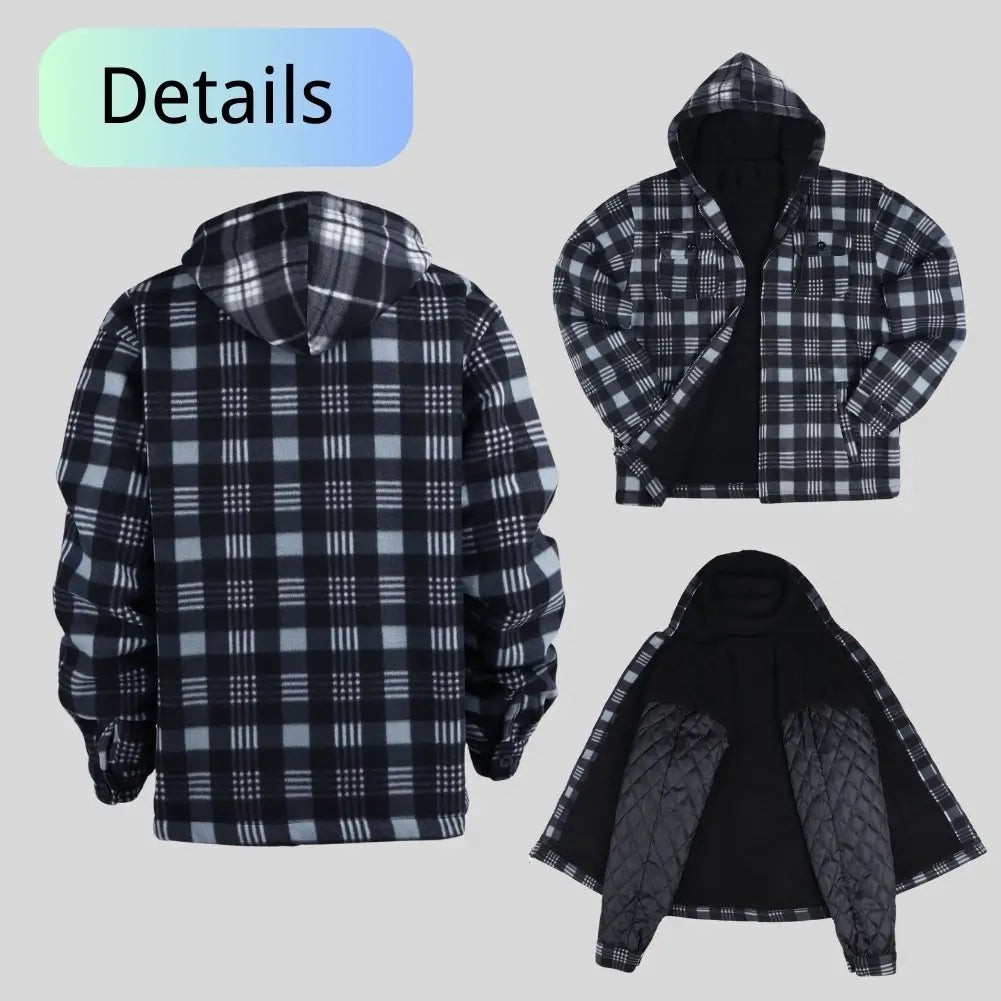 Men’s Plaid Sherpa Lined Jacket Charcoal Inside Details