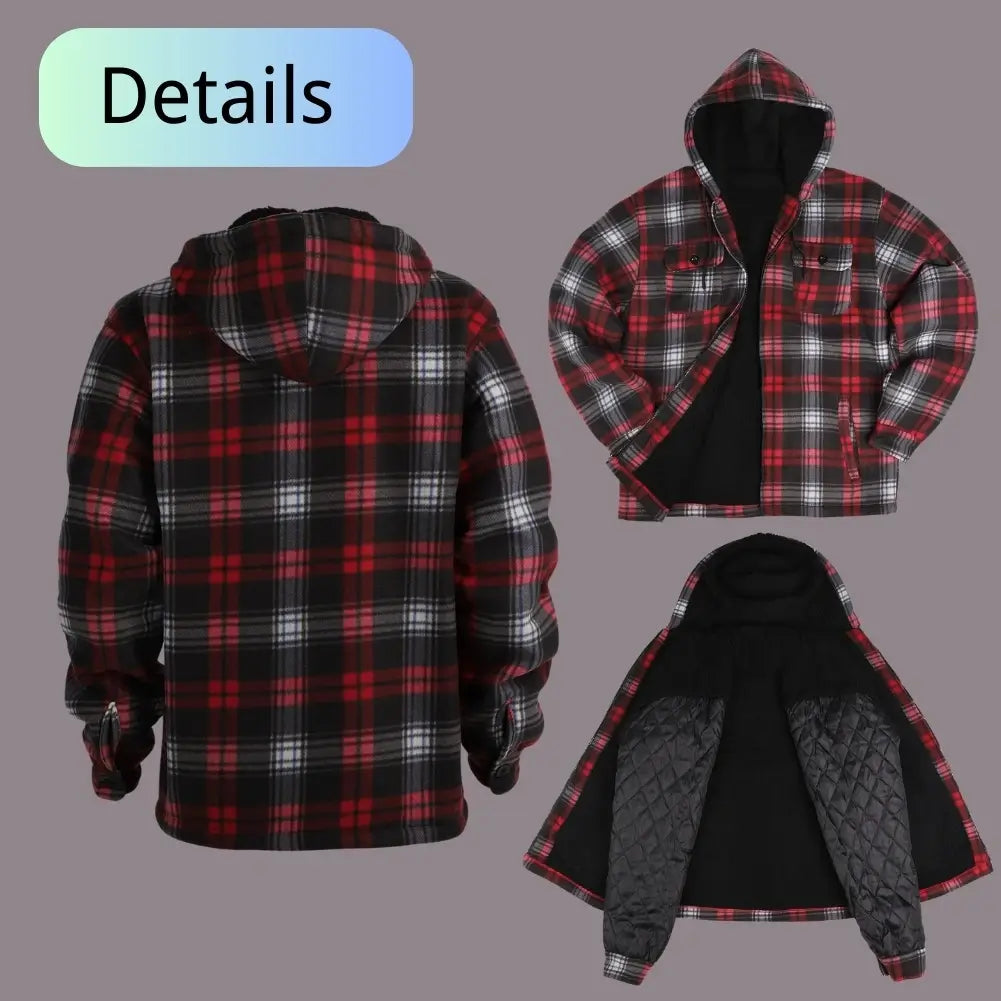 Men’s Plaid Sherpa Lined Jacket Red/Black Inside Details