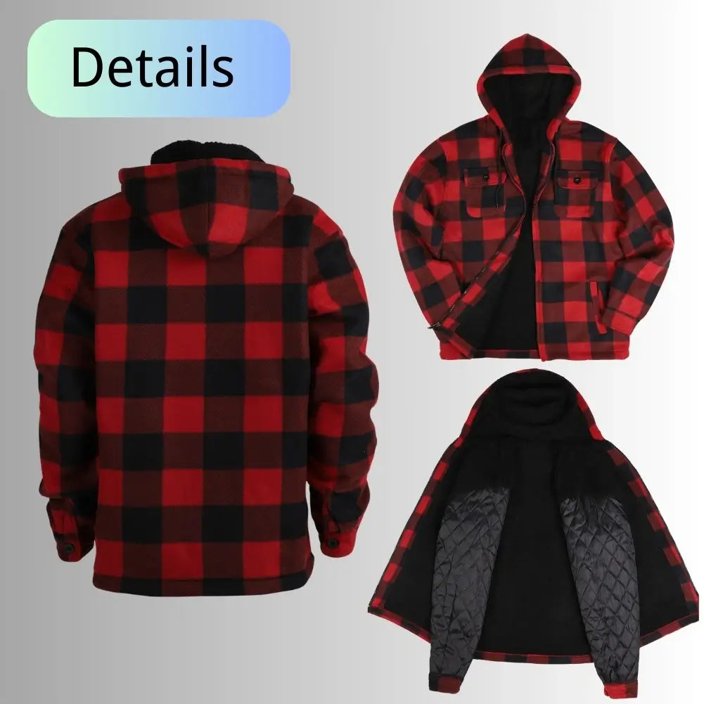 Men’s Plaid Sherpa Lined Jacket Buffalo Red Inside Details